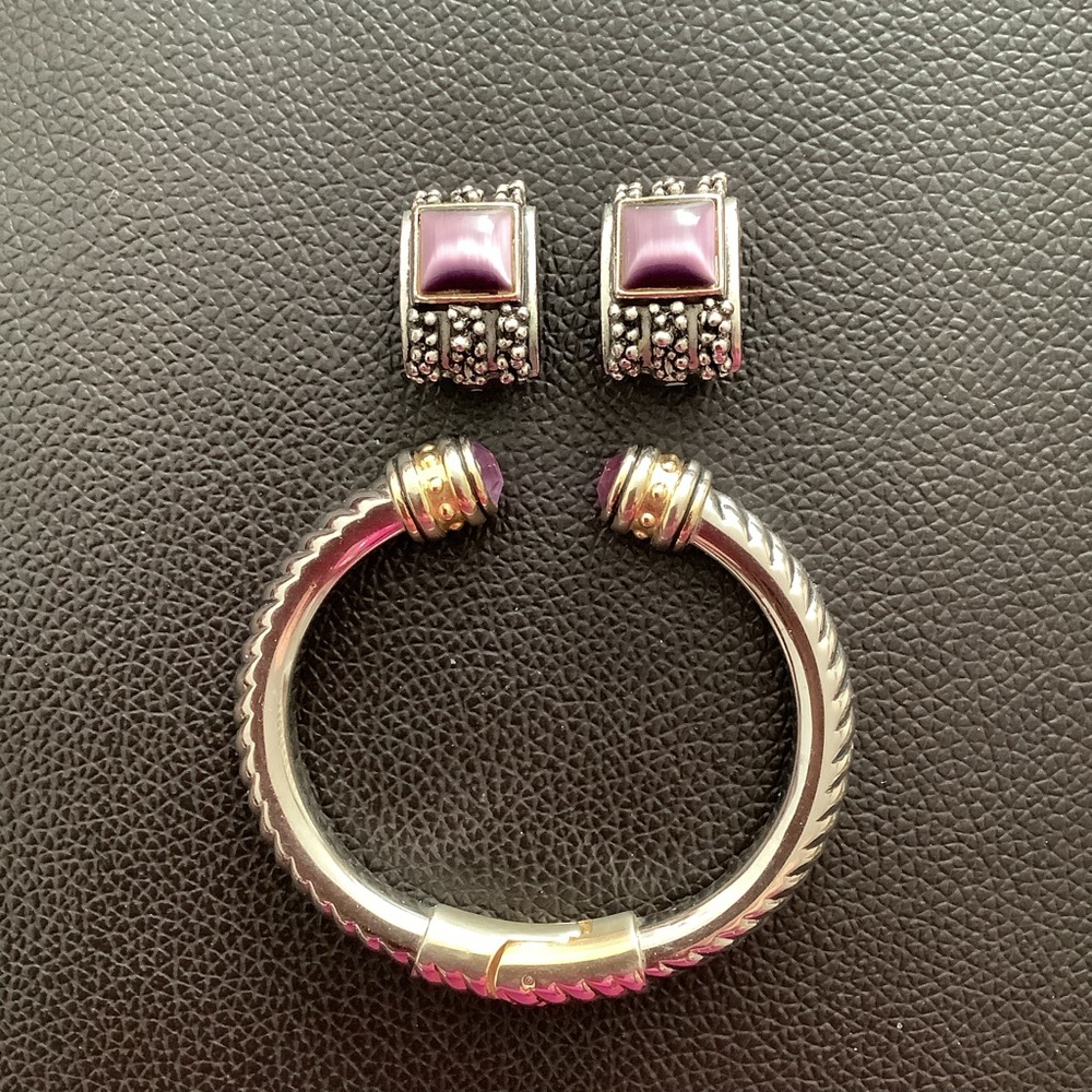 Vintage silver gold tone bangle & earrings.